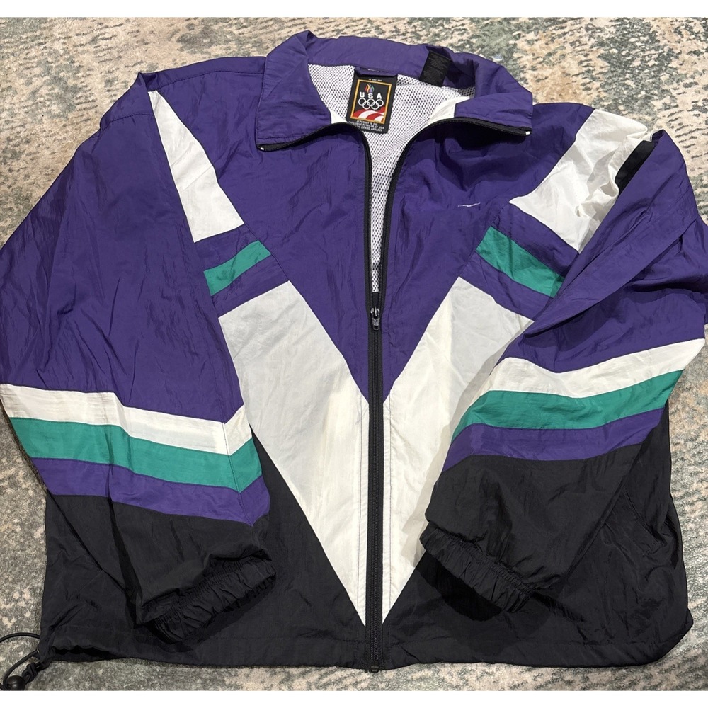 VTG 1992 Team USA Barcelona Olympics Nylon Track Jacket Colorblock Retro Large